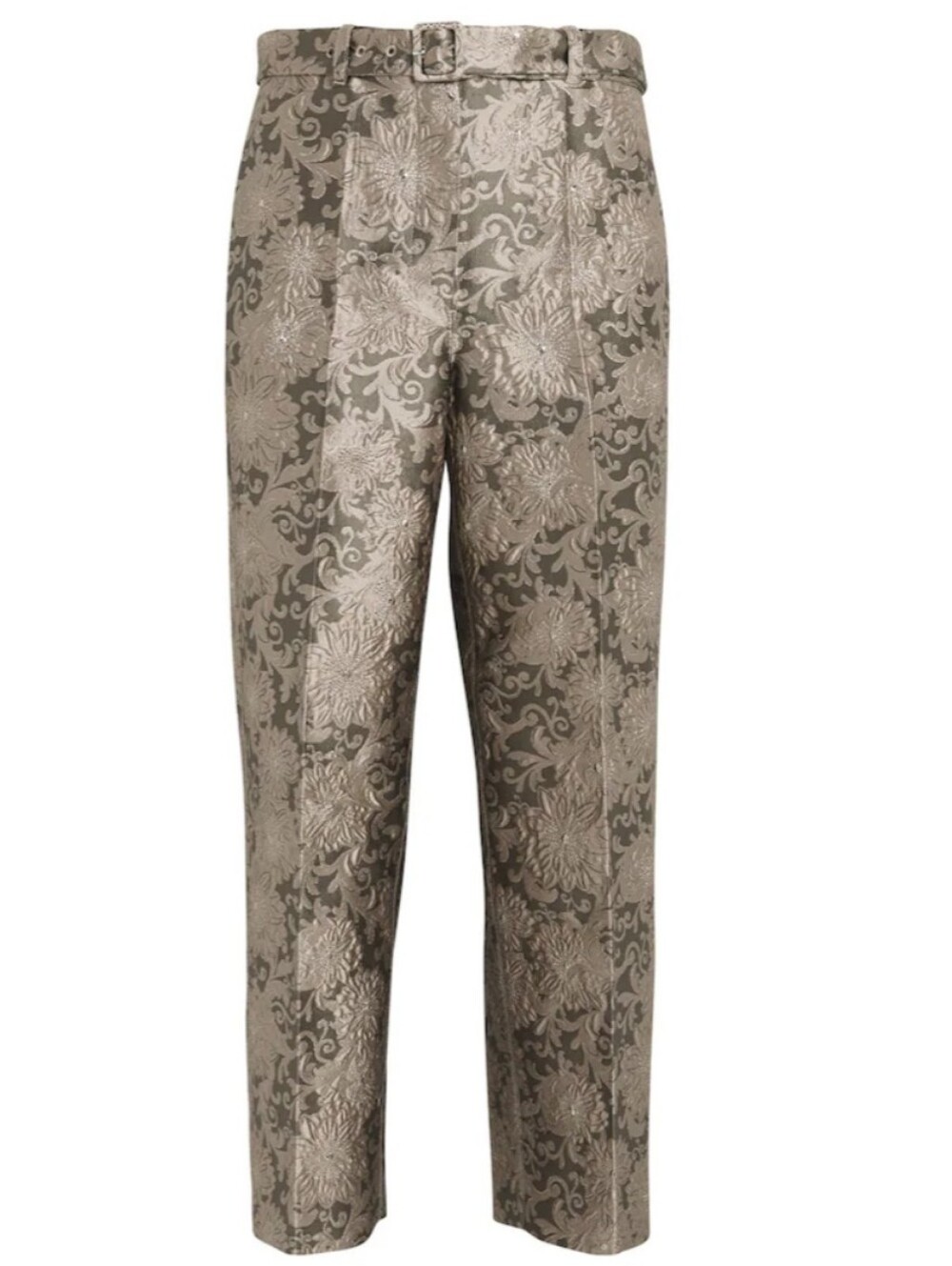 'S Max Mara Metallic Brocade High-Waist Trousers in Taupe Size 4
